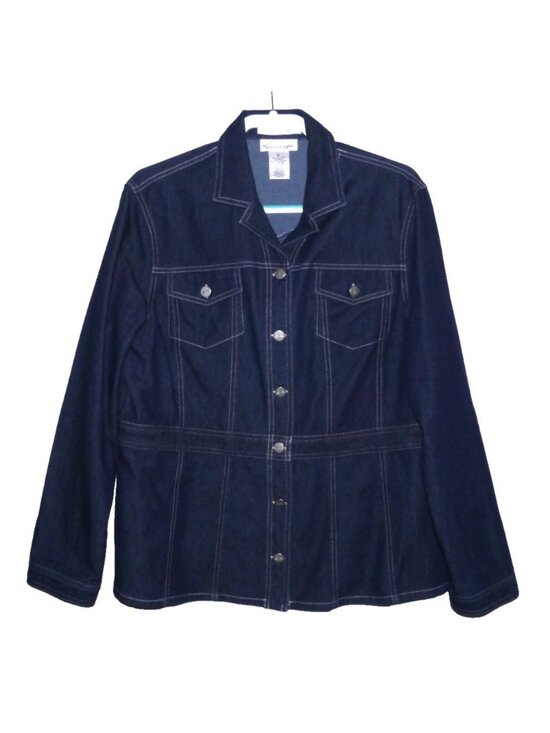 Evan Picone Tops - Evan Picone blue jean shirt jacket shacket stretch fabric Women's size XL